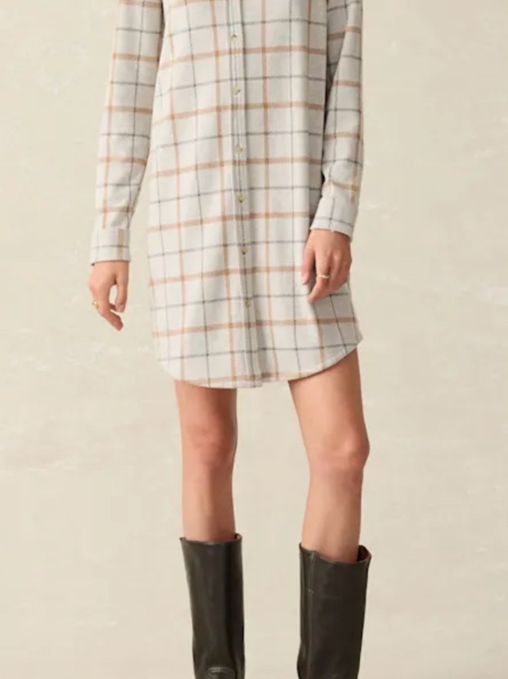 Faherty Legend Sweater Dress in Cream / Grey/Tan windowpane- worn once - Medium - Picture 3 of 11
